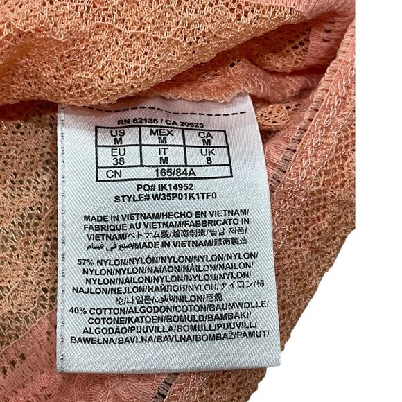 GUESS Y2K Top Peach Fitted Mesh Lace Sheer Sz M Romantic Coquette Blouse Stretch - Picture 3 of 8